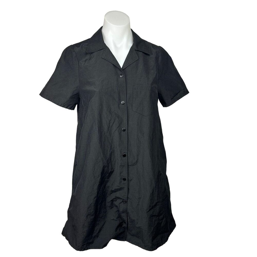& Other Stories Black Short Sleeve Button Front Mini Dress